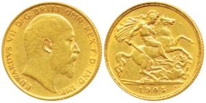 Great Britain, Edward VII, Gold ½ Sovereign, 4g, 1905, (KM 804). Very Fine.