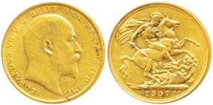Great Britain, Edward VII, Gold Sovereign, 8g, 1907 (KM 805). Very Fine.