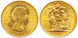 Great Britain, Queen Elizabeth, Gold Sovereign, 8g, 1962, laureate head. About Uncirculate