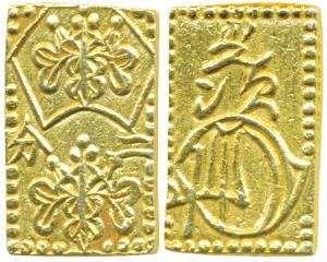 Japan, Iyesada, Shogun (1853-1858), Gold 2 Bu (Ni-bu), 3.01g, Ansei era, obv. Legend and f