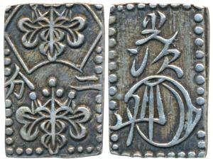 Japan, Iyeoshi, Shogun, Base gold, 2.53g, Legend and floral patterns, Tempo Ichi-bun (1837