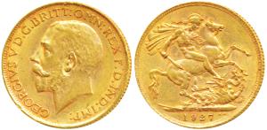 South Africa, George V, Gold Sovereign, 8g, 1927, ‘SA’ mint mark for South Africa (KM 21).