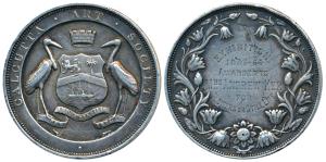 Calcutta Art Society, Silver Medal, obv. coat of arms of the city of Calcutta, comprising 