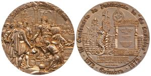 Vasco da Gama, Heavy Bronze Medallion, 1972, obv. scene of Vasco Da Gama meeting the Zamor