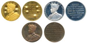 Edward Diamond Jubilee Investiture, set of 3 Medals, Gold 14.7g, Silver 19g and Bronze 24g