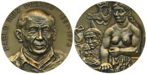 Pablo Picasso, Bronze, 200g, obv. self portrait of Picasso, with date of birth and death, 