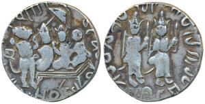 Ram Tanka, Silver Temple Token, 10.87g, obv. Ram Durbar – Ram, Sita and one of their sons 
