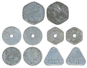 Aluminum Canteen Token, India Government Hyderabad Mint, set of 5 in different shapes and 