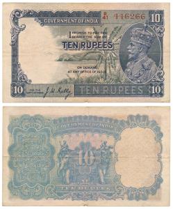 George V, Rupees 10, 3rd Issue, 1933, signed J. W. Kelly, (J&R 3.8.2). Very Fine.