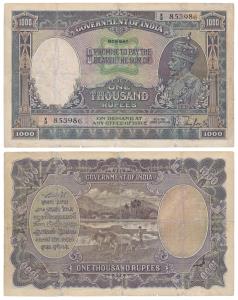 George V, Rupees 1000, 1931, Bombay circle of issue, signed J. B. Taylor, (J&R 3.11.1A). F