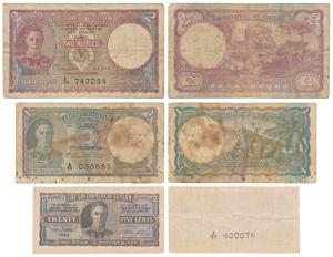 Ceylon, 25 Cents, Rupee 1 and 2, 1948, 1941 and 1946 respectively. The first Very Fine+, t