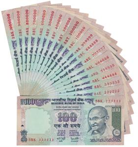 Rupees 100, signed Y. V. Reddy, fancy numbers 111111 to 999999 and 100000 to 1000000 with 