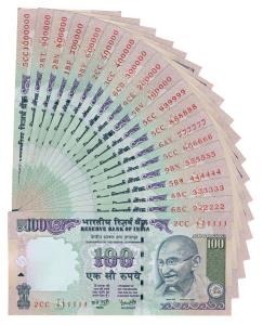 Rupees 100, signed Y. V. Reddy, fancy numbers 111111 to 999999 and 100000 to 1000000 with 