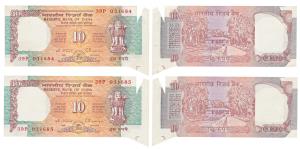 Rupees 10, signed C. Rangarajan, Error, extra paper and an uneven cut on the right, in ord