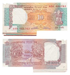 Rupees 10, signed C. Rangarajan, Error, extra paper in left margin and bottom left margin 