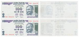 Rupee 100, signed C. Rangarajan, Error, the front not printed completely, and the back is 