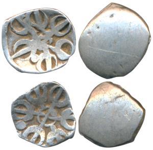 Archaic Punch Marked Coinage, attributed to Gandhara Janapada, Silver Shana (2), 1.34g and