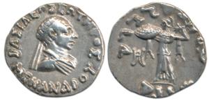 Indo-Greeks, Menander I (c. 160-145 BC), Silver Drachm, 2.45g, Bilingual series, obv. diad