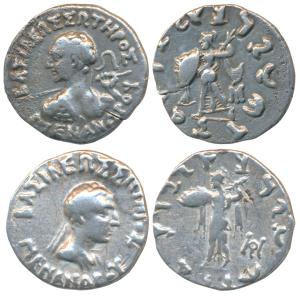 Indo-Greeks, Menander I, Silver Drachm (2), Bilingual series, both different (Bop 13S & Bo