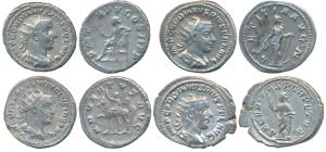Roman, Gordian III (238-244 AD), Silver Denarius (4), all different, obv. radiate, draped 
