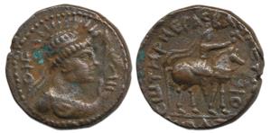 Kushanas, Soter Megas alias Wima Takto (c. 80-100 AD), Copper Drachm, 8.41g, obv. bust of 