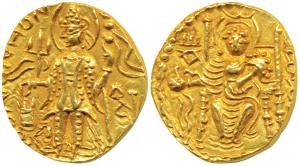 Later Kushanas, Vasudeva II (290-310 AD), Gold Dinar, 7.91g, obv. king standing left, hold