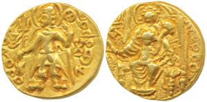 Later Kushanas, Magra (Rebel) (c. 300 AD), Gold Dinar, 7.81g, obv. king nimbate, standing 