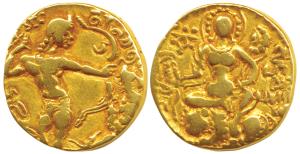 Guptas, Chandragupta II, Gold Dinar, 7.56g, ‘Lion-Slayer’ type, obv. king slaying a lion w