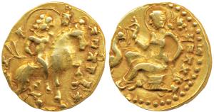 Guptas, Kumaragupta I (c. 414-455 AD), Gold Dinar, 8.21g, ‘Horseman’ type, obv. king ridin