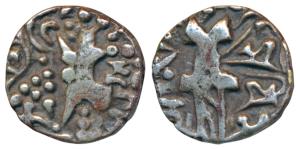 Karkotakas of Kashmir, Vinayaditya, Base Gold Dinara, 6.72g, obv. seated goddess with lege