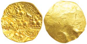 Nolambas of Karnataka, Ekavakyadeva II (c. 981-1000 AD), Gold Gadyana, 3.62g, Punch Marked