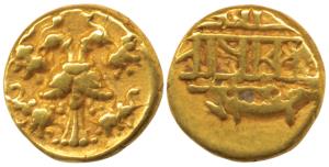 Vijayanagar, Achyuta Deva Raya (1529-1542 AD), Gold ½ Pagoda, 1.64g, obv. Gandabherunda (2