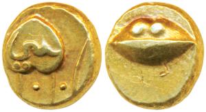 Anonymous, Hudki Gold Pagoda, 3.31g, obv. a boat like uncertain symbol, with Persian legen