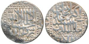 Akbar, Silver Rupee, 11.40g, Dar ul-Khilafat Agra Mint, AH 981, Kalima type, legend within