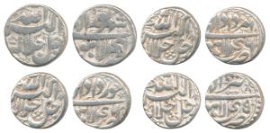 Akbar, Silver Rupee (4), Lahore Mint, Ilahi type, Months Amardad, Khurdad, Tir and Shahrew