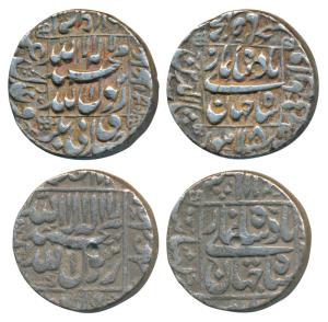 Shah Jahan, Silver Rupee (2), Khambayat Mint; Lahore Mint, AH 1045/8, legend within square