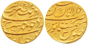 Aurangzeb, Gold Mohur, 10.97g, Dar-ul-Aman Multan Mint, RY 4, a five bud flower arrangemen