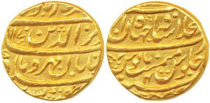 Alamgir II Gold Mohur, 10.83g, Dar-ul-Khilafat Shahjahanabad Mint, AH 1170/4, Taban couple