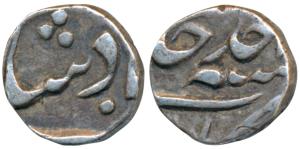 Murshidabad Mint, Silver 1/8 Rupee, 1.41g, in the name of Shah Alam II, RY Ahd (KM 81.1). 