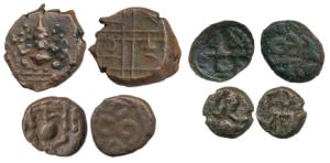 Assorted lot of Copper (4), all with Ganesha on obv., Sethupathy Raja, Jinji Marathas, Mys