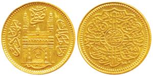 Mir Usman Ali Khan, Gold ½ Ashrafi, 5.57g, Farkhanda Bunyad Hyderabad Mint, full ‘Ain’ in 