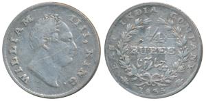 William IV, Silver ¼ Rupee, 1835, Calcutta Mint, RS incuse, Wreath with 20 Berries (10L+10