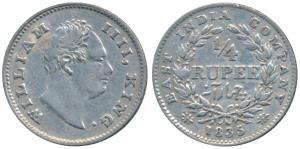 William IV, Silver ¼ Rupee, 1835, Calcutta Mint, F incuse, Wreath with 19 Berries (10L+9R)