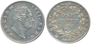 William IV, Silver Rupee, 1835, Calcutta Mint, F incuse, No dot after F, A / II, Two Leave