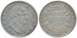 William IV, Silver Rupee, 1835, Calcutta Mint, Dug out F incuse, A / III, Bud leaves, 19 B