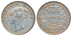 Victoria Queen, Silver ½ Rupee, 1840, continuous legend, Madras Mint, English Head, 19 Ber