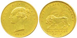 Victoria Queen, Gold Mohur, 11.66g, 1841, Continuous legend, without initial on truncation