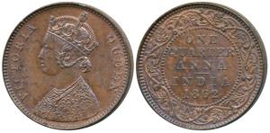Victoria Queen, Copper ¼ Anna, 1862, Calcutta Mint, 4 lace panel in jabot with a single fl