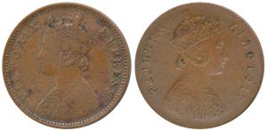 Victoria Empress, Copper ¼ Anna, Error, Brockage, nice deep and complete lakhi impression 