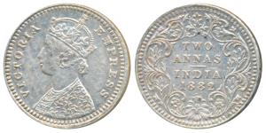 Victoria Empress, Silver 2 Annas, 1882, Bombay Mint, B / II / dot, (Prid 527). About Extre